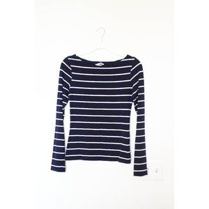 H&M Navy Blue White Striped Nautical Long Sleeve Top T-Shirt Size M